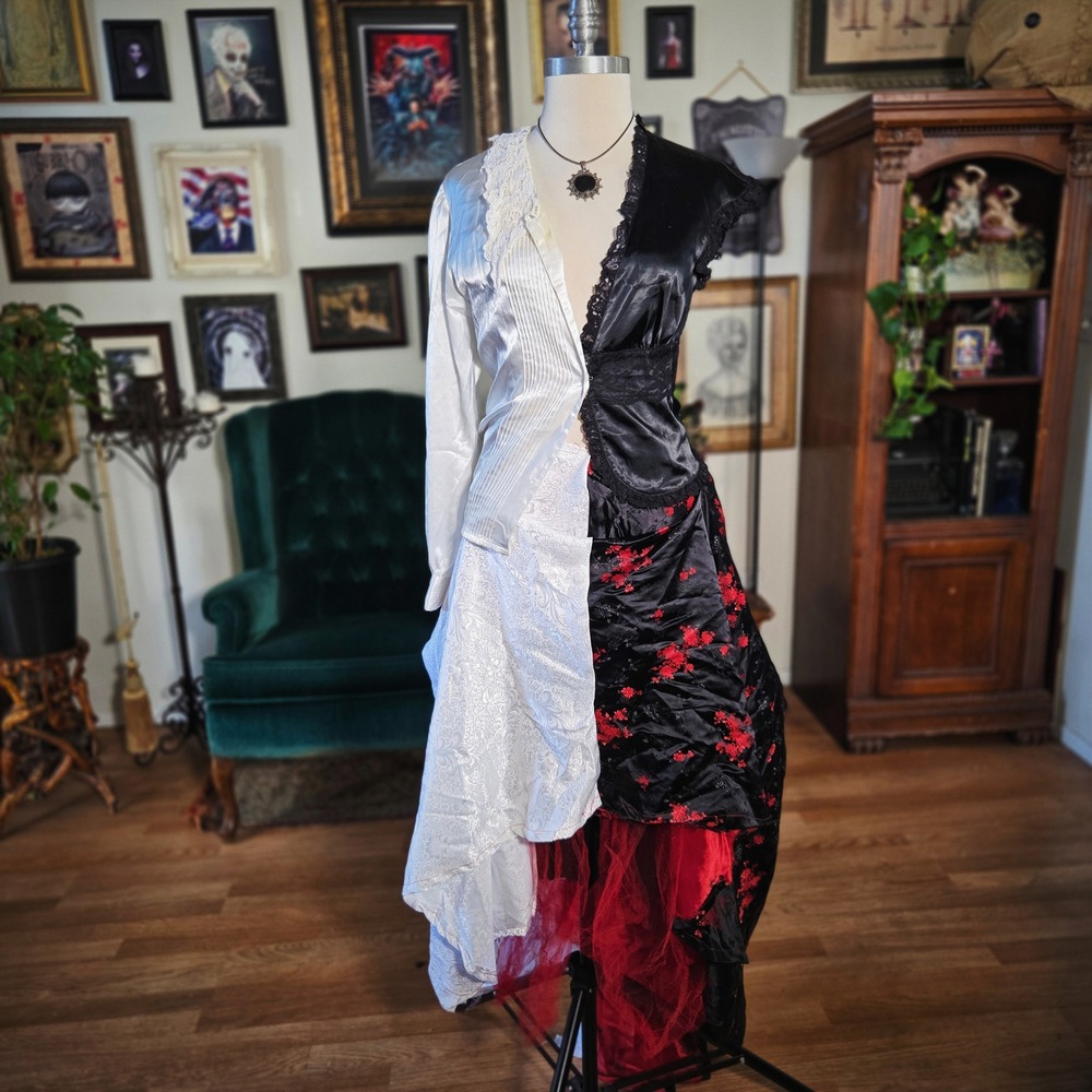 Jekyll Hyde Costume Set Split Dress Handmade Satin Victorian Skirt Top Bustle